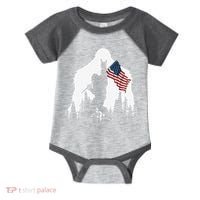 Funny Bigfoot Rock On Hold American Flag Sasquatch Believers Infant Baby Jersey Bodysuit thumb 0