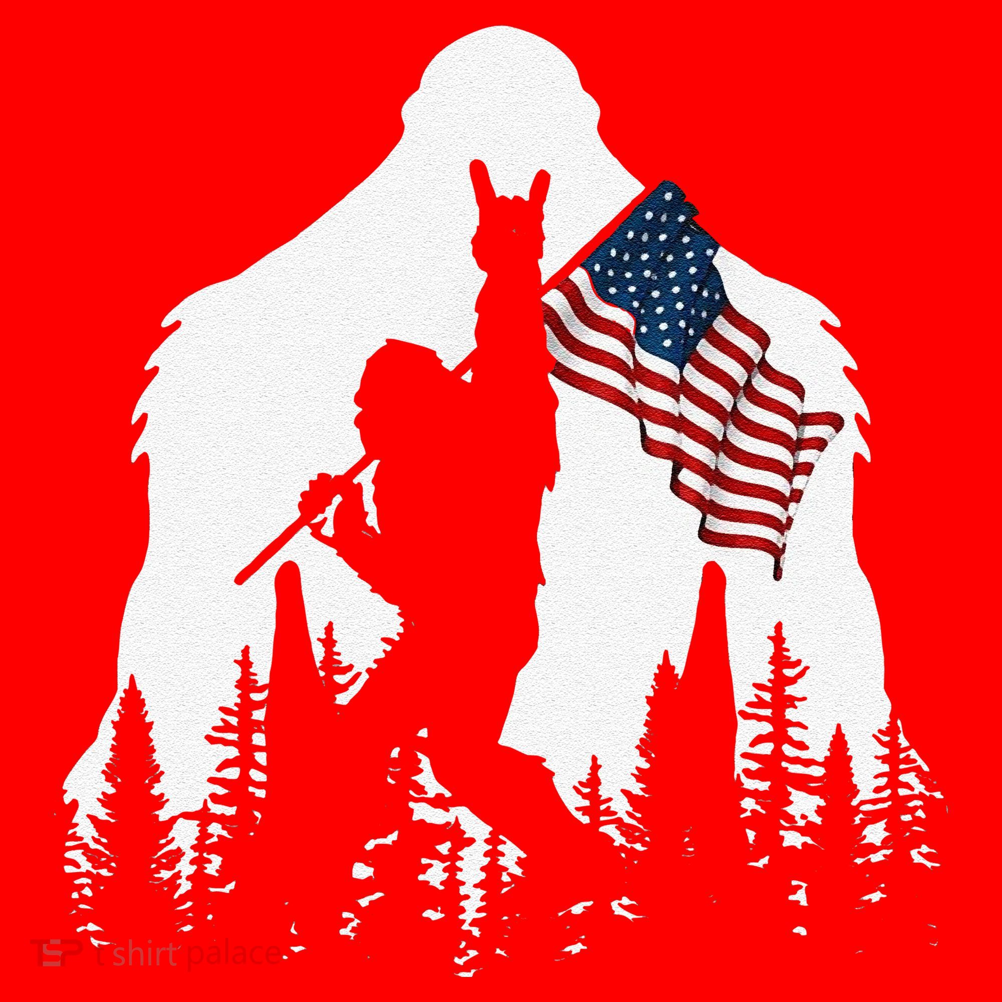 Funny Bigfoot Rock On Hold American Flag Sasquatch Believers Santa Hat