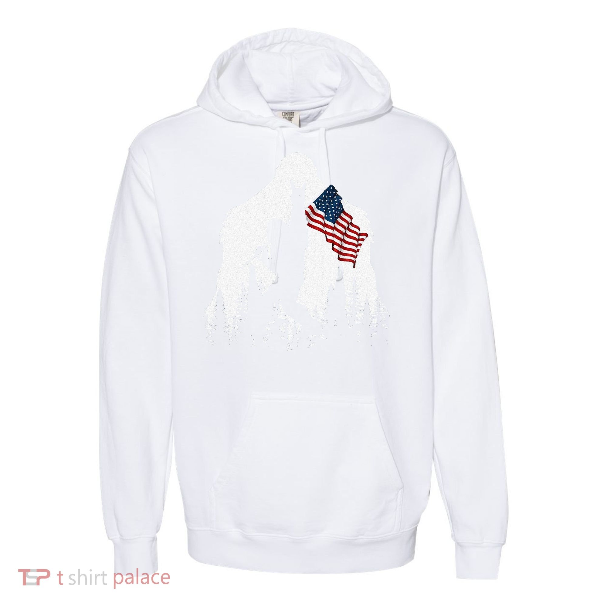Funny Bigfoot Rock On Hold American Flag Sasquatch Believers Comfort Colors Garment-Dyed Hooded Sweatshirt