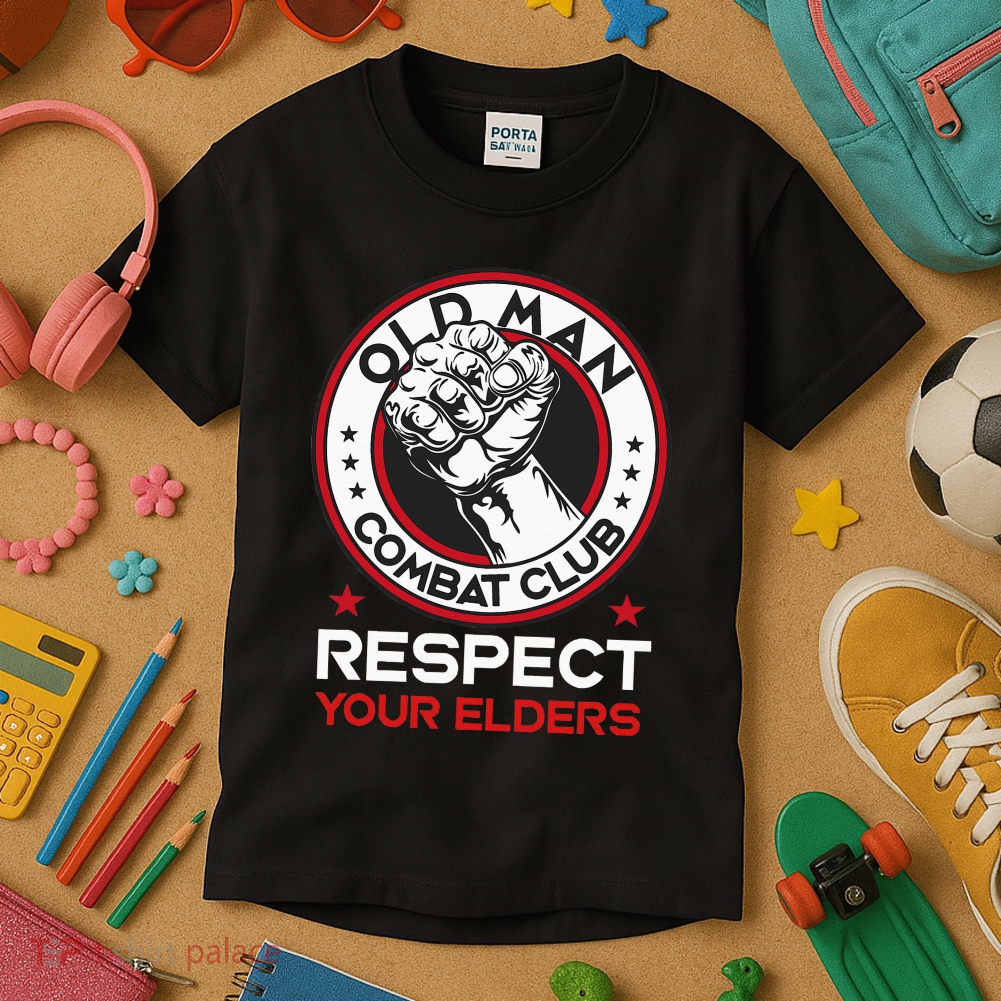 Funny Bjj Respect Your Elders Old Man Combat Club Mma Kids T-Shirt