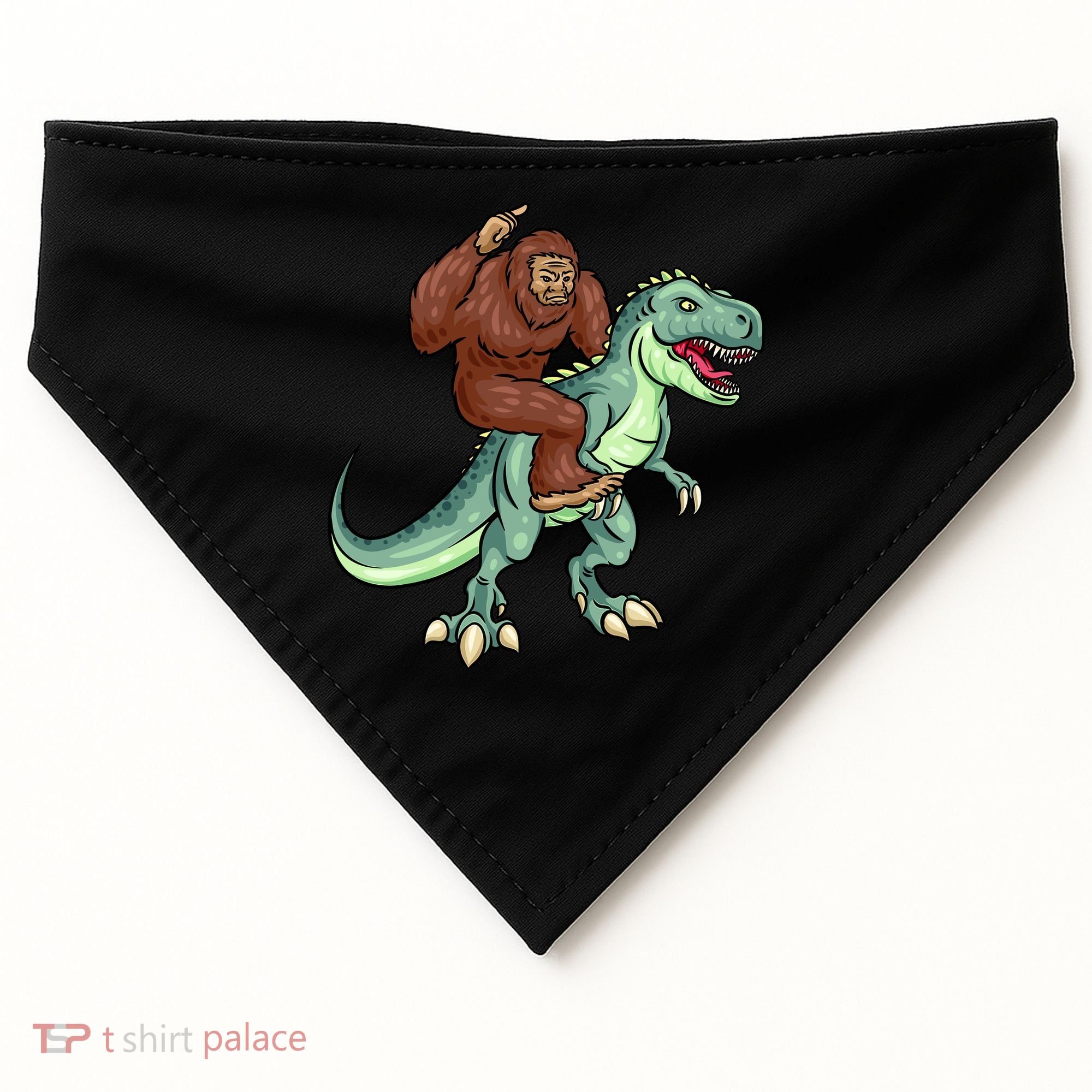 Funny Bigfoot Riding T Rex Funny Bigfoot Dinosaur USA-Made Doggie Bandana