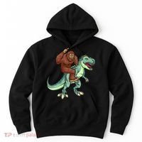 Funny Bigfoot Riding T Rex Funny Bigfoot Dinosaur Hoodie thumb 0