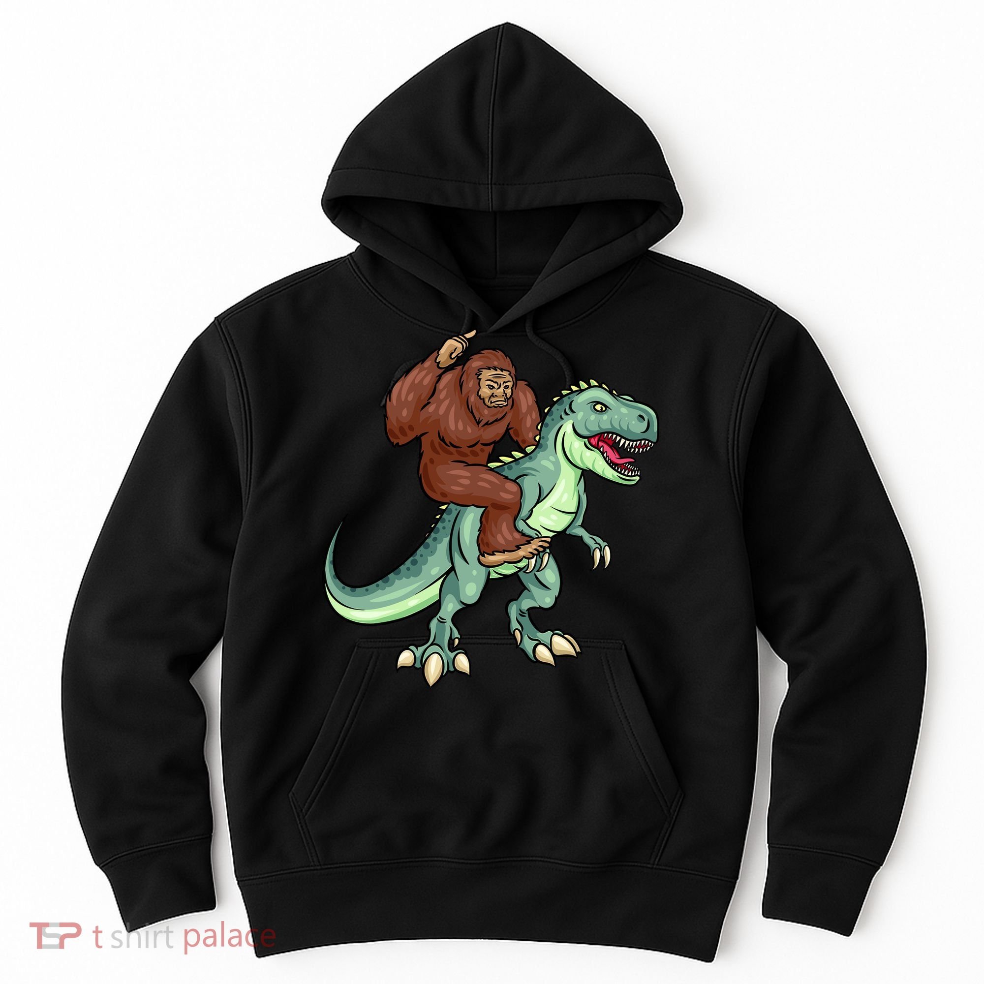 Funny Bigfoot Riding T Rex Funny Bigfoot Dinosaur Hoodie