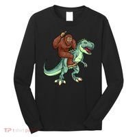 Funny Bigfoot Riding T Rex Funny Bigfoot Dinosaur Long Sleeve Shirt thumb 0