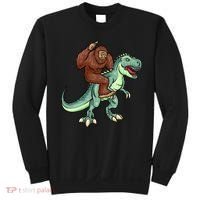 Funny Bigfoot Riding T Rex Funny Bigfoot Dinosaur Sweatshirt thumb 0