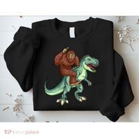 Funny Bigfoot Riding T Rex Funny Bigfoot Dinosaur Sweatshirt thumb 2