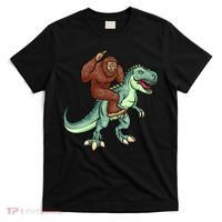 Funny Bigfoot Riding T Rex Funny Bigfoot Dinosaur T-Shirt thumb 0
