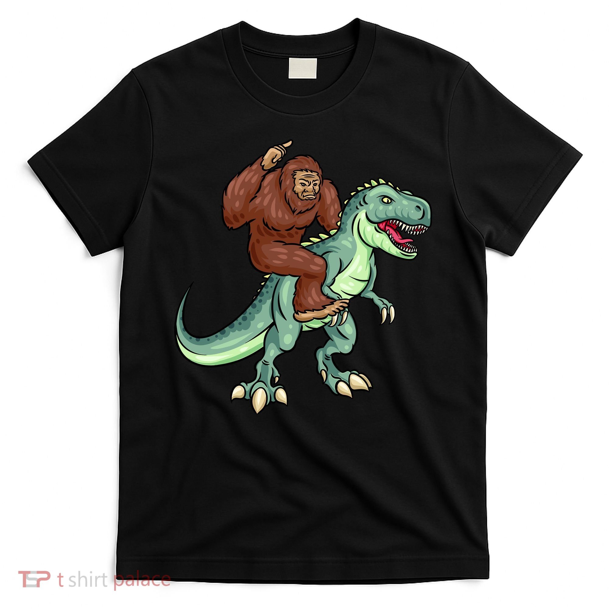Funny Bigfoot Riding T Rex Funny Bigfoot Dinosaur T-Shirt