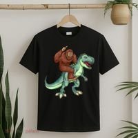 Funny Bigfoot Riding T Rex Funny Bigfoot Dinosaur T-Shirt thumb 2