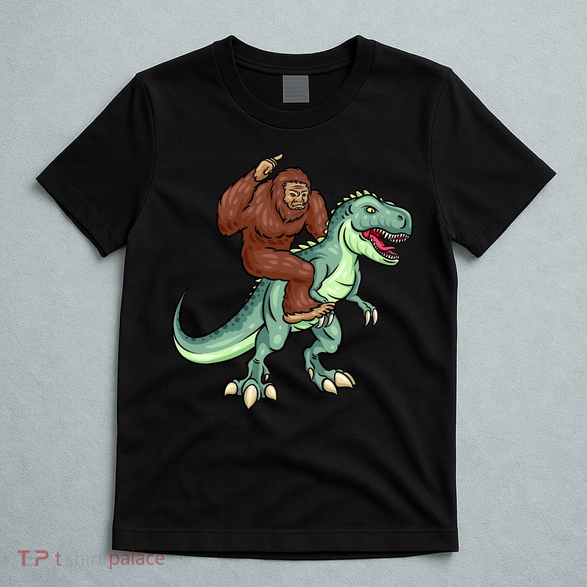 Funny Bigfoot Riding T Rex Funny Bigfoot Dinosaur T-Shirt