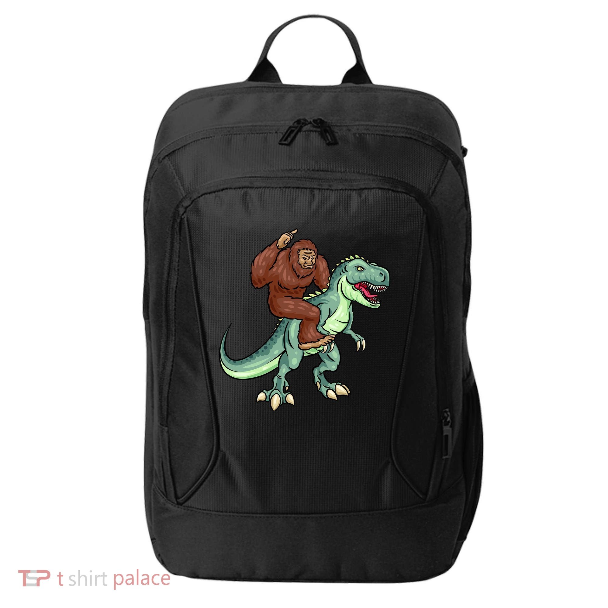 Funny Bigfoot Riding T Rex Funny Bigfoot Dinosaur City Backpack