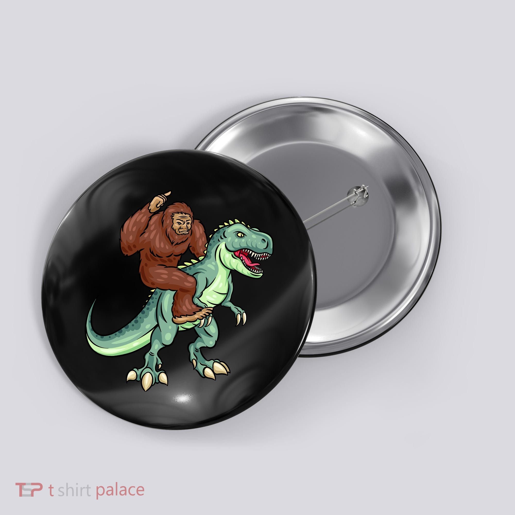 Funny Bigfoot Riding T Rex Funny Bigfoot Dinosaur Button
