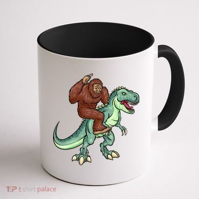 Funny Bigfoot Riding T Rex Funny Bigfoot Dinosaur Coffee Mug back