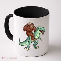 Funny Bigfoot Riding T Rex Funny Bigfoot Dinosaur Coffee Mug thumb 0