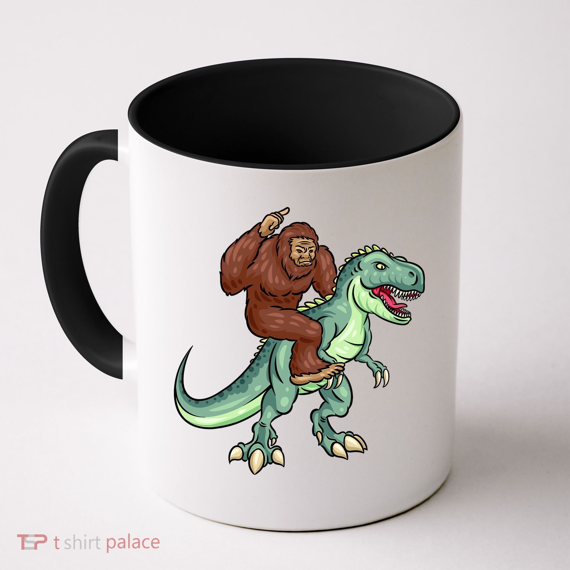 Funny Bigfoot Riding T Rex Funny Bigfoot Dinosaur Coffee Mug