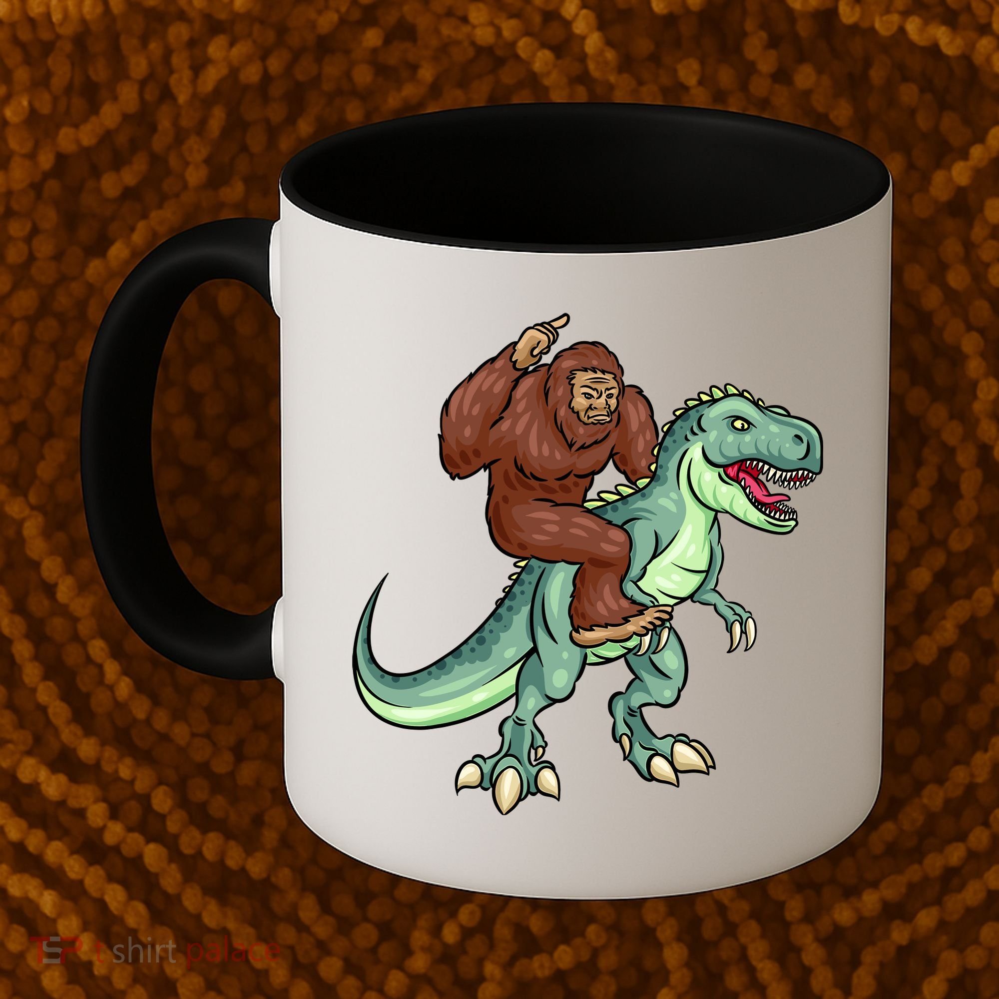 Funny Bigfoot Riding T Rex Funny Bigfoot Dinosaur Coffee Mug