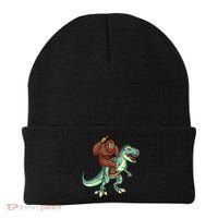 Funny Bigfoot Riding T Rex Funny Bigfoot Dinosaur Beanie thumb 0