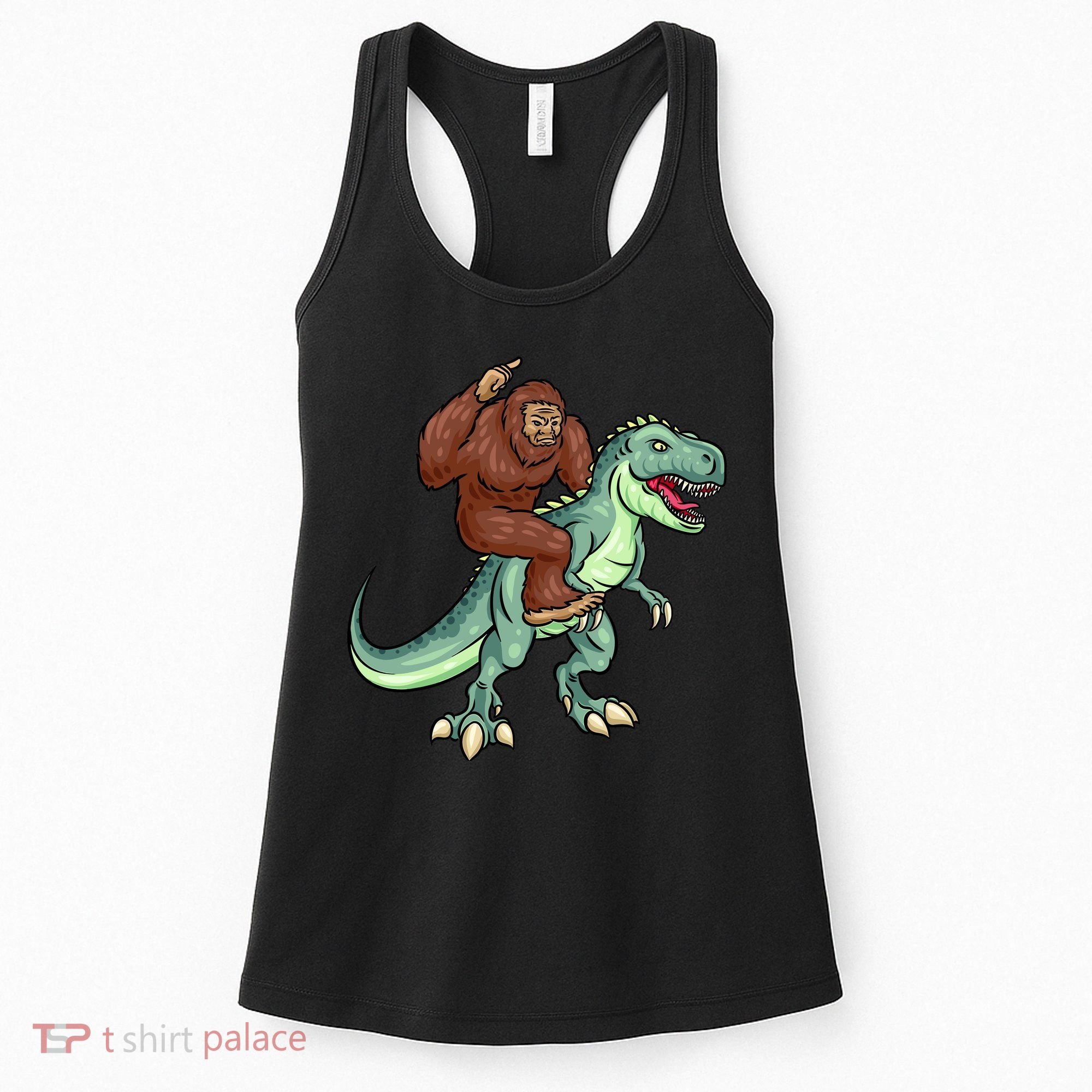 Funny Bigfoot Riding T Rex Funny Bigfoot Dinosaur Women's Tank Top