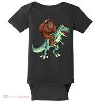 Funny Bigfoot Riding T Rex Funny Bigfoot Dinosaur Baby Bodysuit thumb 0