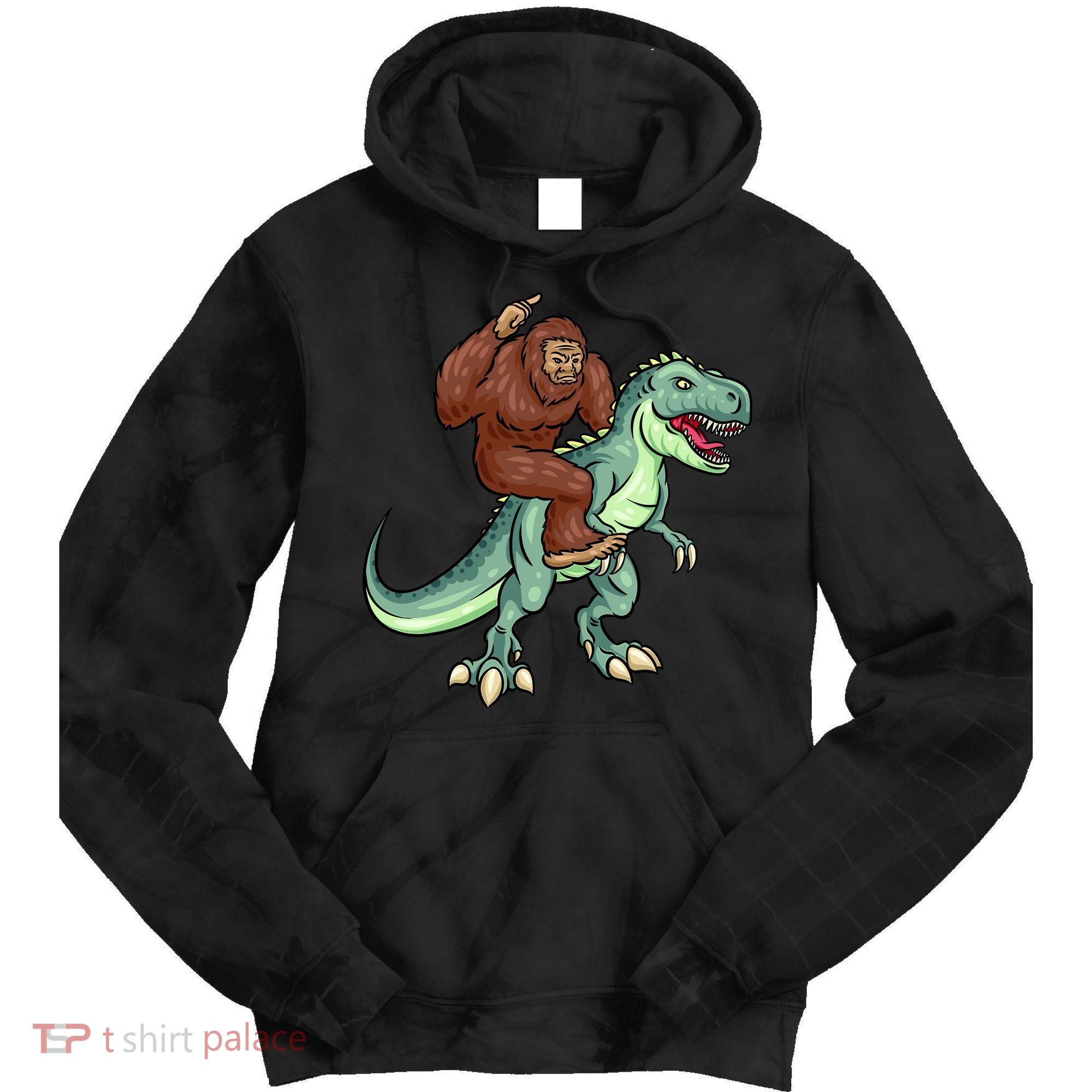 Funny Bigfoot Riding T Rex Funny Bigfoot Dinosaur Tie Dye Hoodie