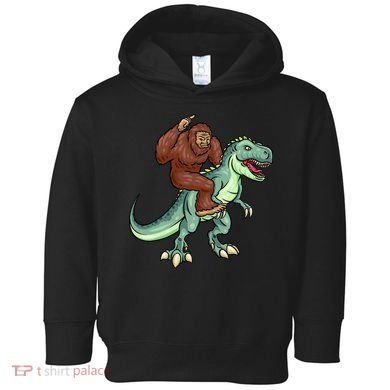 Funny Bigfoot Riding T Rex Funny Bigfoot Dinosaur Toddler Hoodie