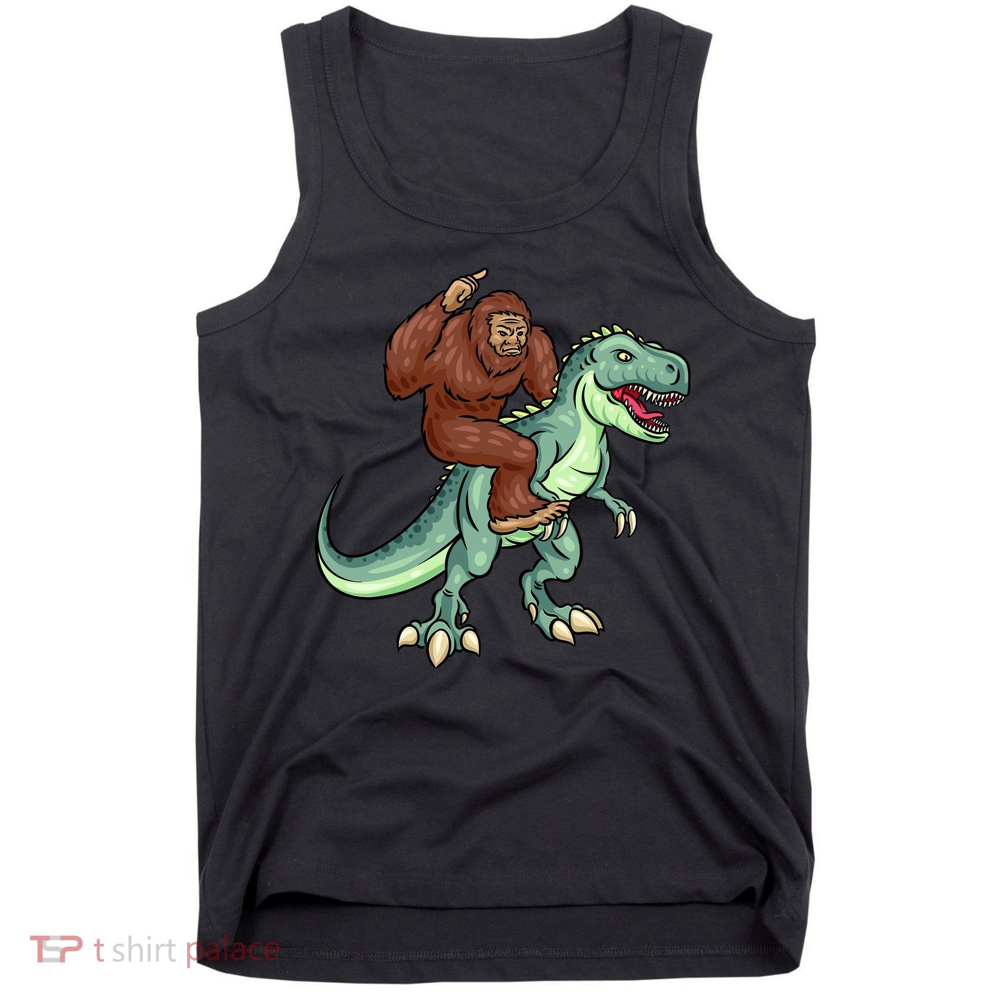 Funny Bigfoot Riding T Rex Funny Bigfoot Dinosaur Tank Top