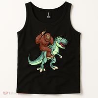 Funny Bigfoot Riding T Rex Funny Bigfoot Dinosaur Tank Top thumb 2