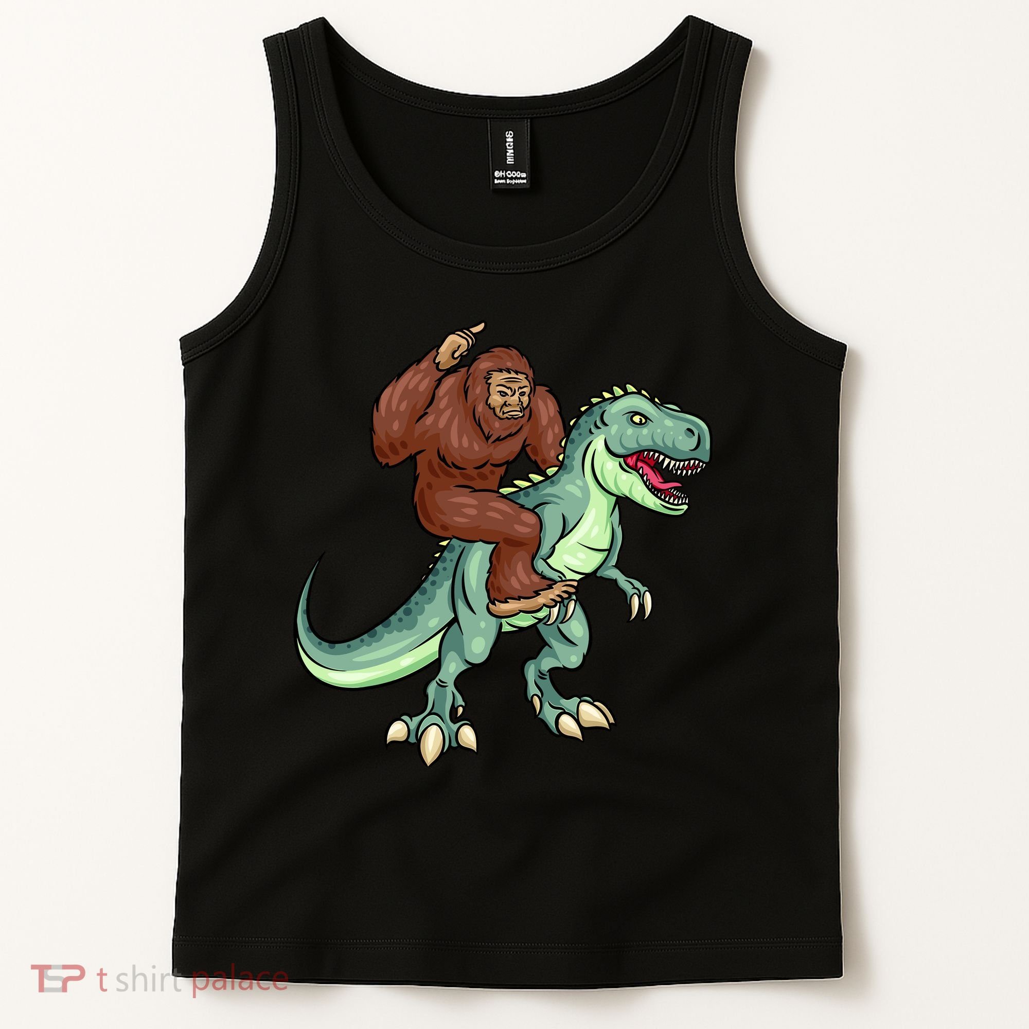 Funny Bigfoot Riding T Rex Funny Bigfoot Dinosaur Tank Top
