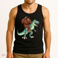 Funny Bigfoot Riding T Rex Funny Bigfoot Dinosaur Tank Top thumb 3