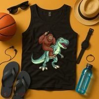 Funny Bigfoot Riding T Rex Funny Bigfoot Dinosaur Tank Top thumb 4