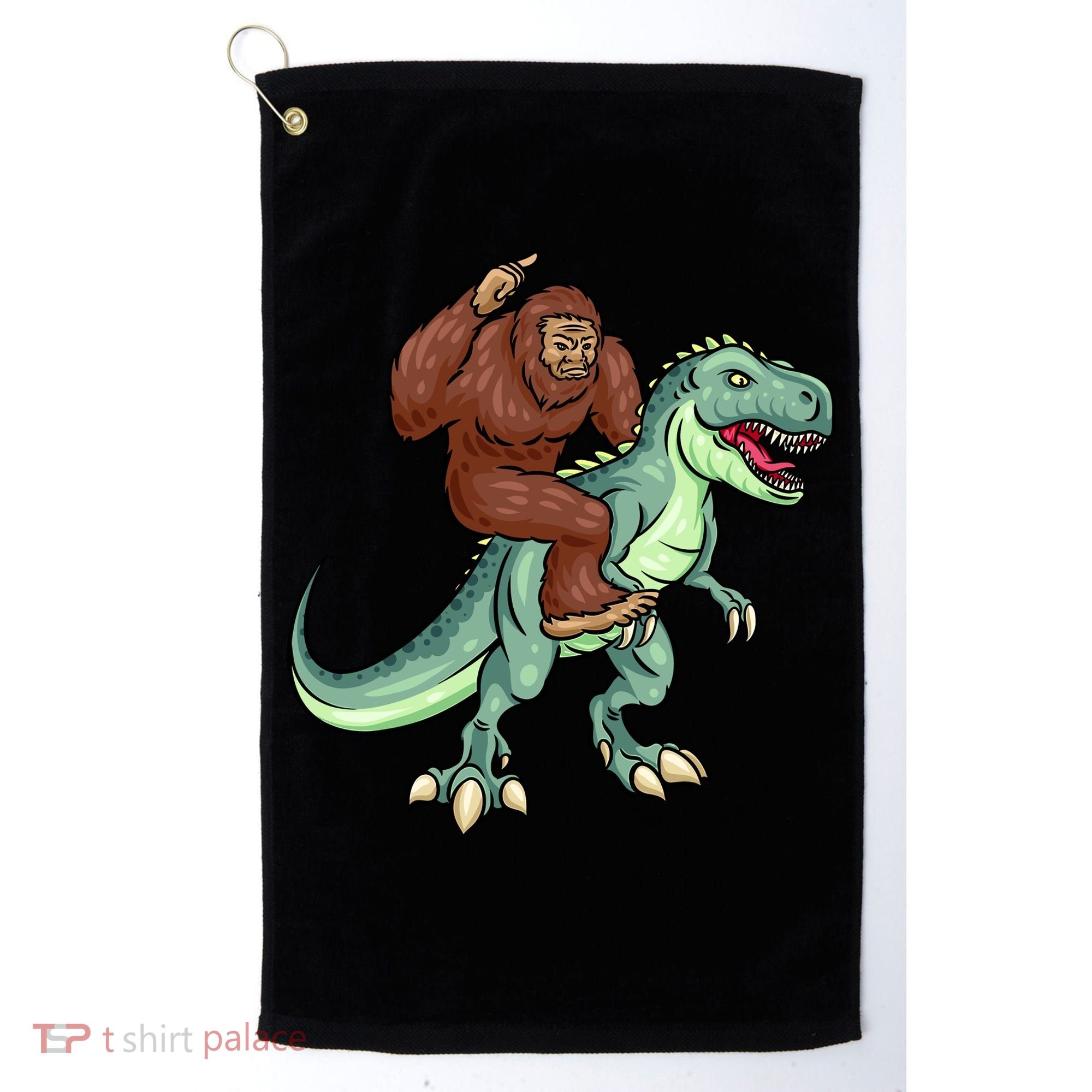 Funny Bigfoot Riding T Rex Funny Bigfoot Dinosaur Golf Towel
