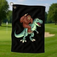 Funny Bigfoot Riding T Rex Funny Bigfoot Dinosaur Golf Towel thumb 1