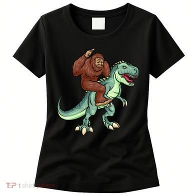 Funny Bigfoot Riding T Rex Funny Bigfoot Dinosaur Women's T-Shirt