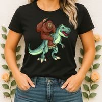 Funny Bigfoot Riding T Rex Funny Bigfoot Dinosaur Women's T-Shirt thumb 2