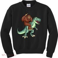 Funny Bigfoot Riding T Rex Funny Bigfoot Dinosaur Kids Sweatshirt thumb 0