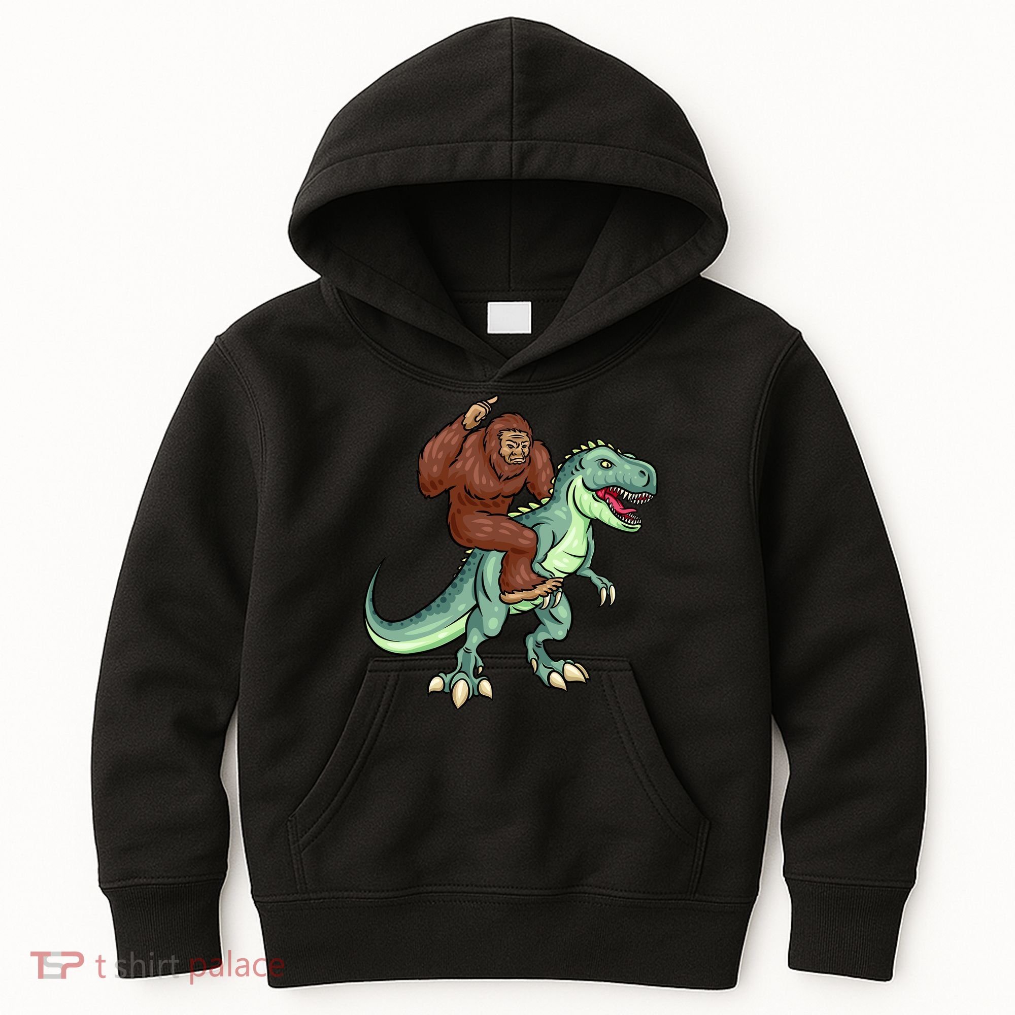 Funny Bigfoot Riding T Rex Funny Bigfoot Dinosaur Kids Hoodie