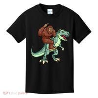 Funny Bigfoot Riding T Rex Funny Bigfoot Dinosaur Kids T-Shirt thumb 0