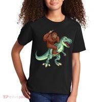 Funny Bigfoot Riding T Rex Funny Bigfoot Dinosaur Kids T-Shirt thumb 2