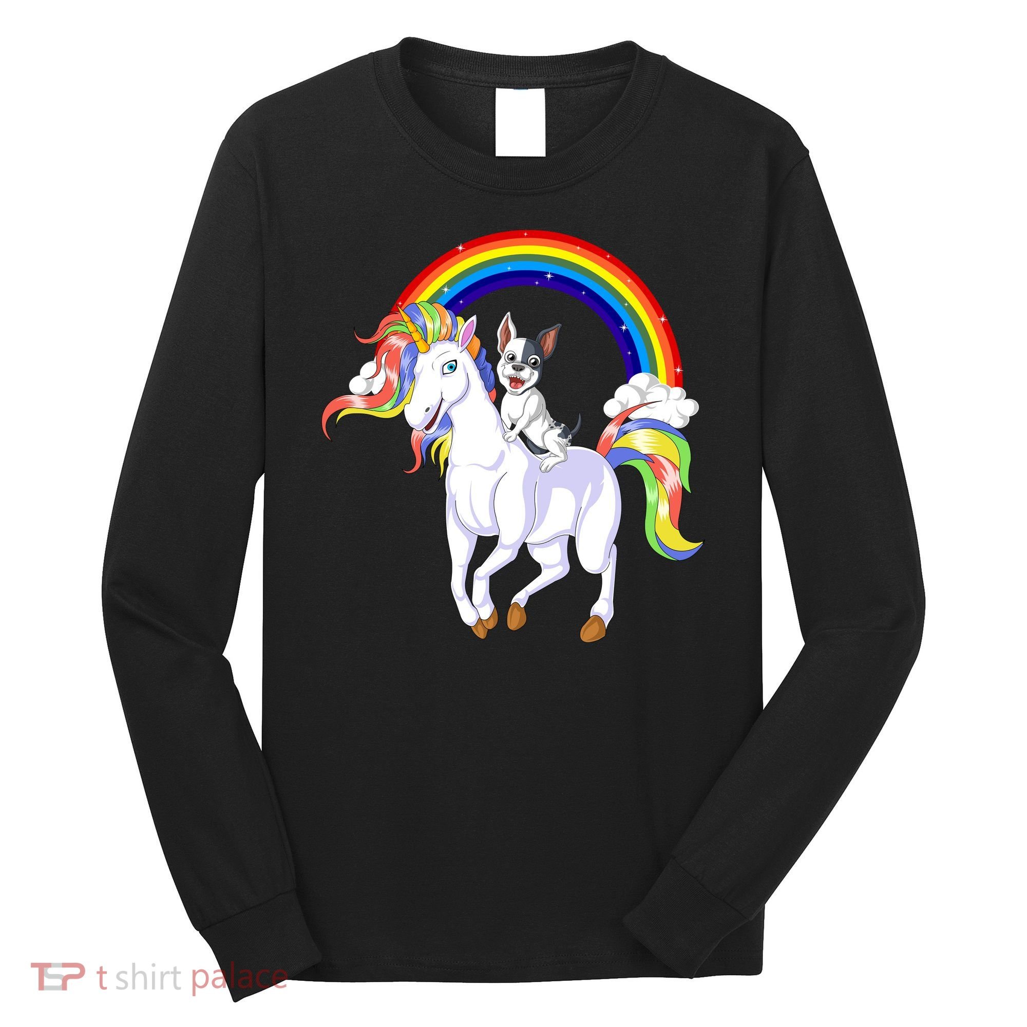 French Bulldog Riding Unicorn Long Sleeve Shirt