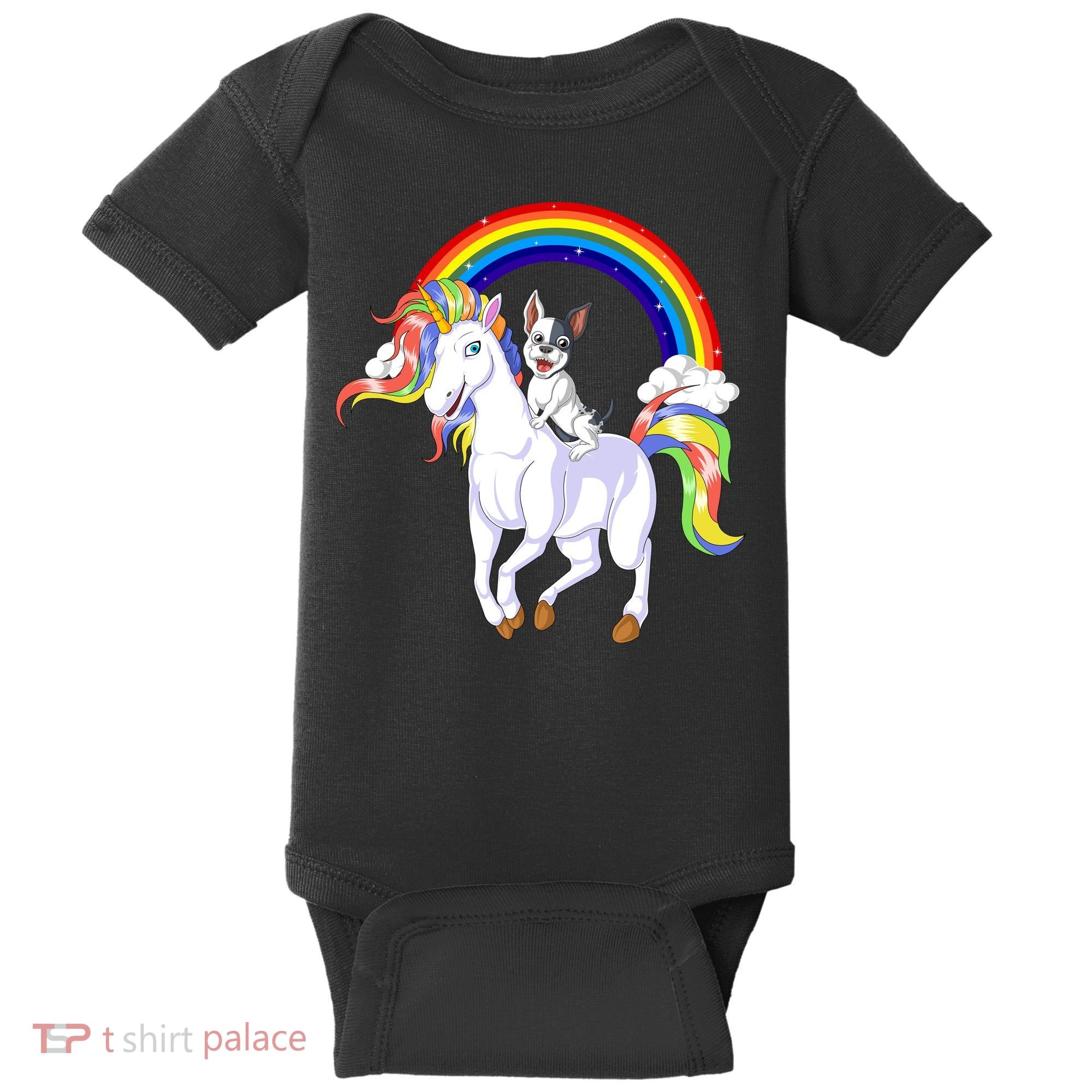 French Bulldog Riding Unicorn Baby Bodysuit