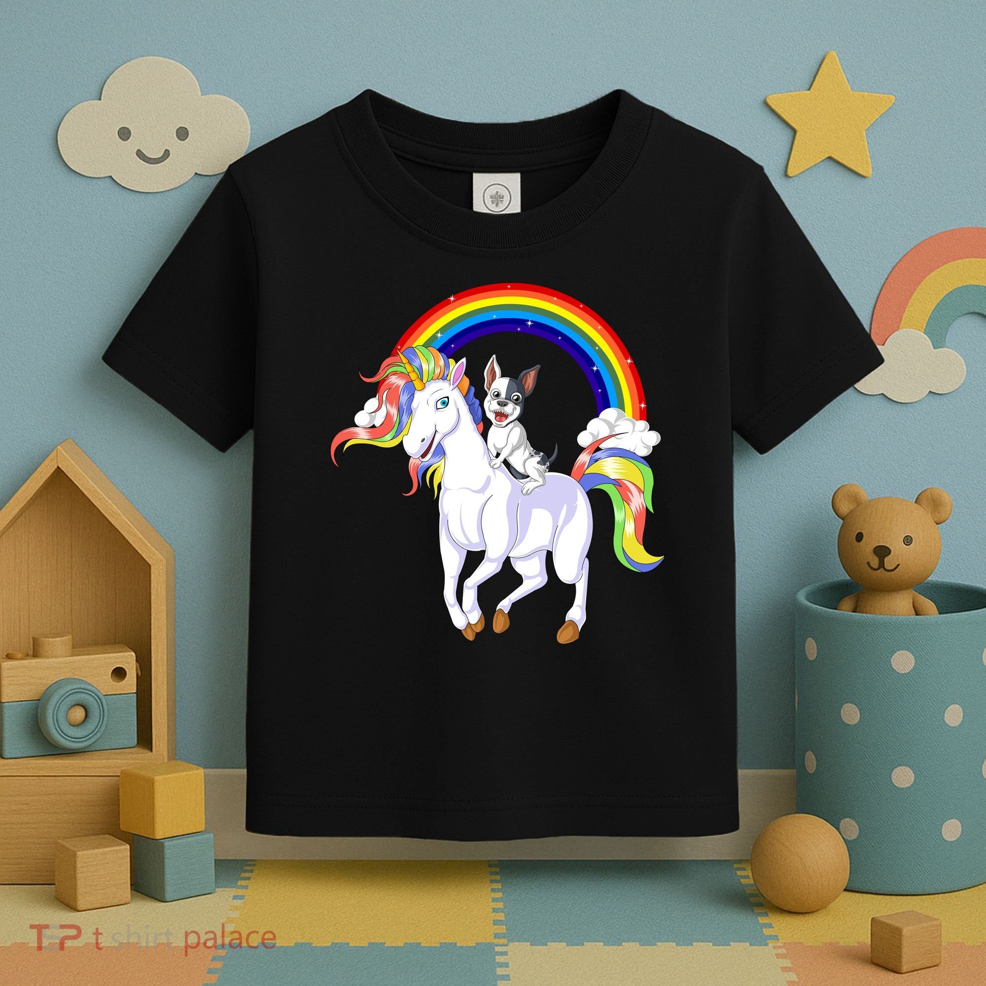 French Bulldog Riding Unicorn Toddler T-Shirt