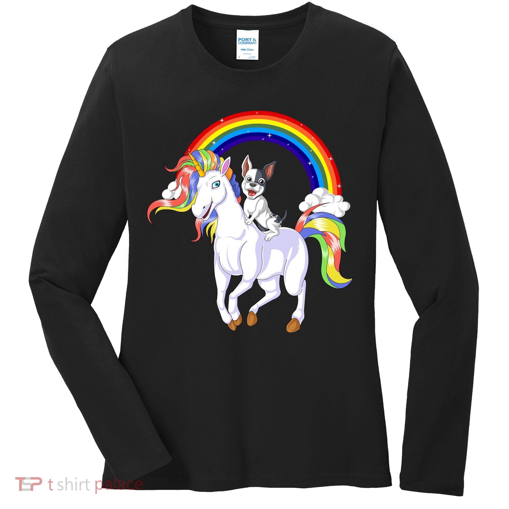 French Bulldog Riding Unicorn Women's Long Sleeve Shirt