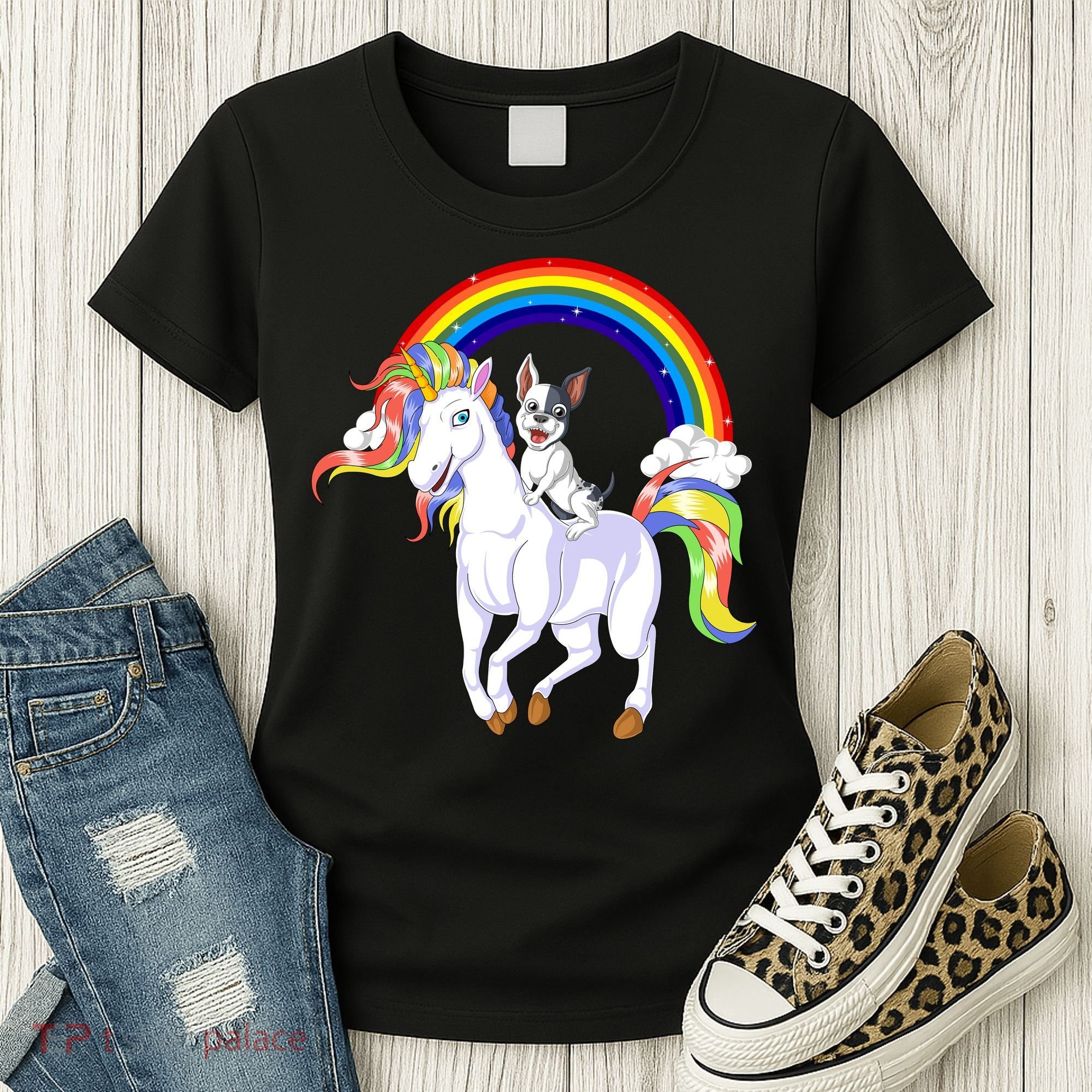 French Bulldog Riding Unicorn Women's T-Shirt