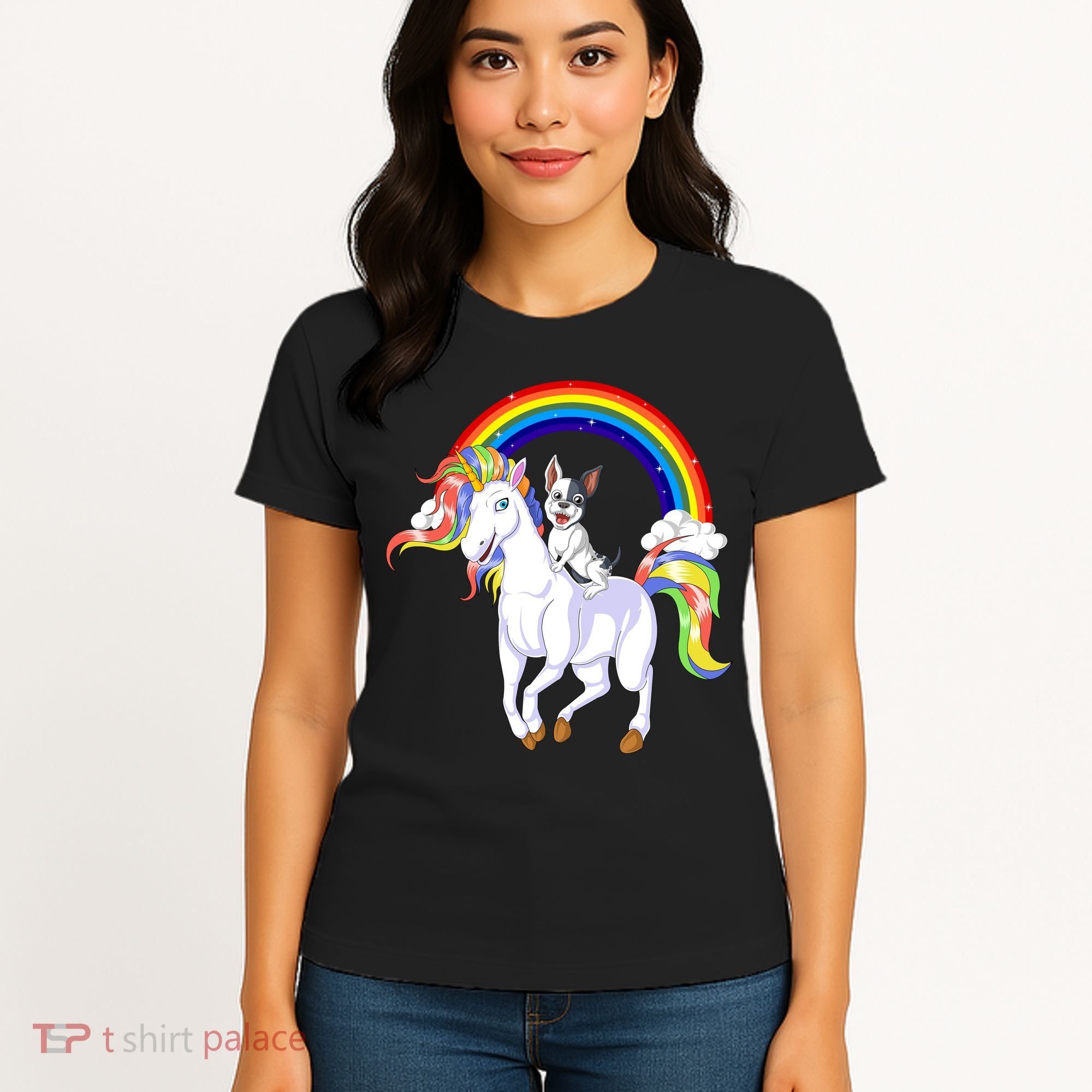 French Bulldog Riding Unicorn Women's T-Shirt