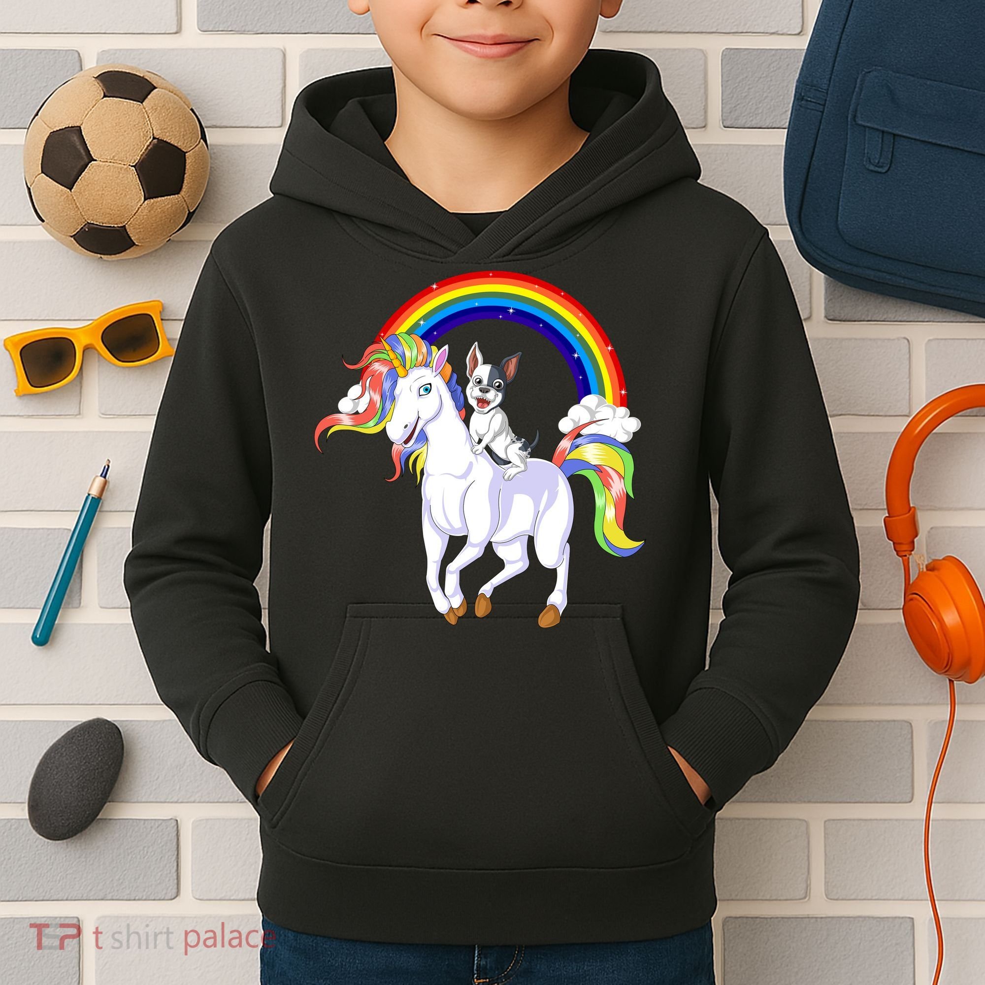 French Bulldog Riding Unicorn Kids Hoodie