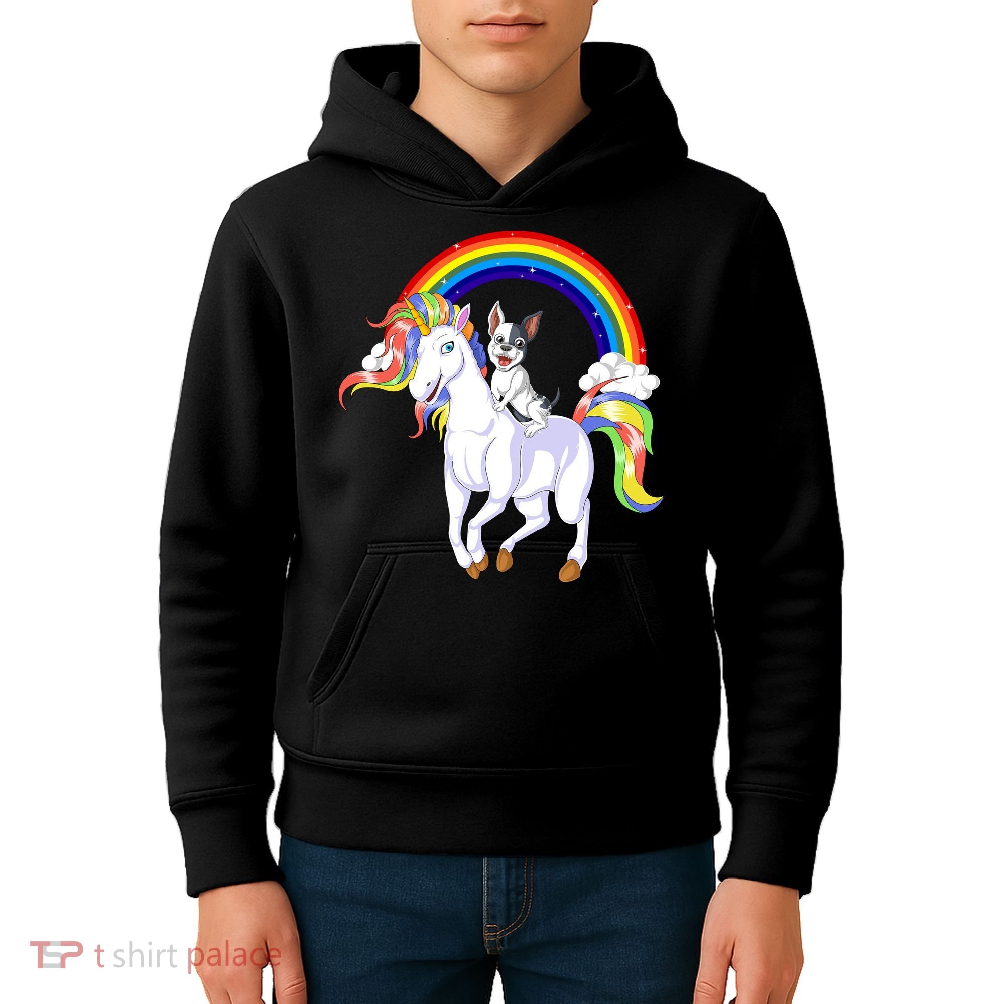 French Bulldog Riding Unicorn Kids Hoodie