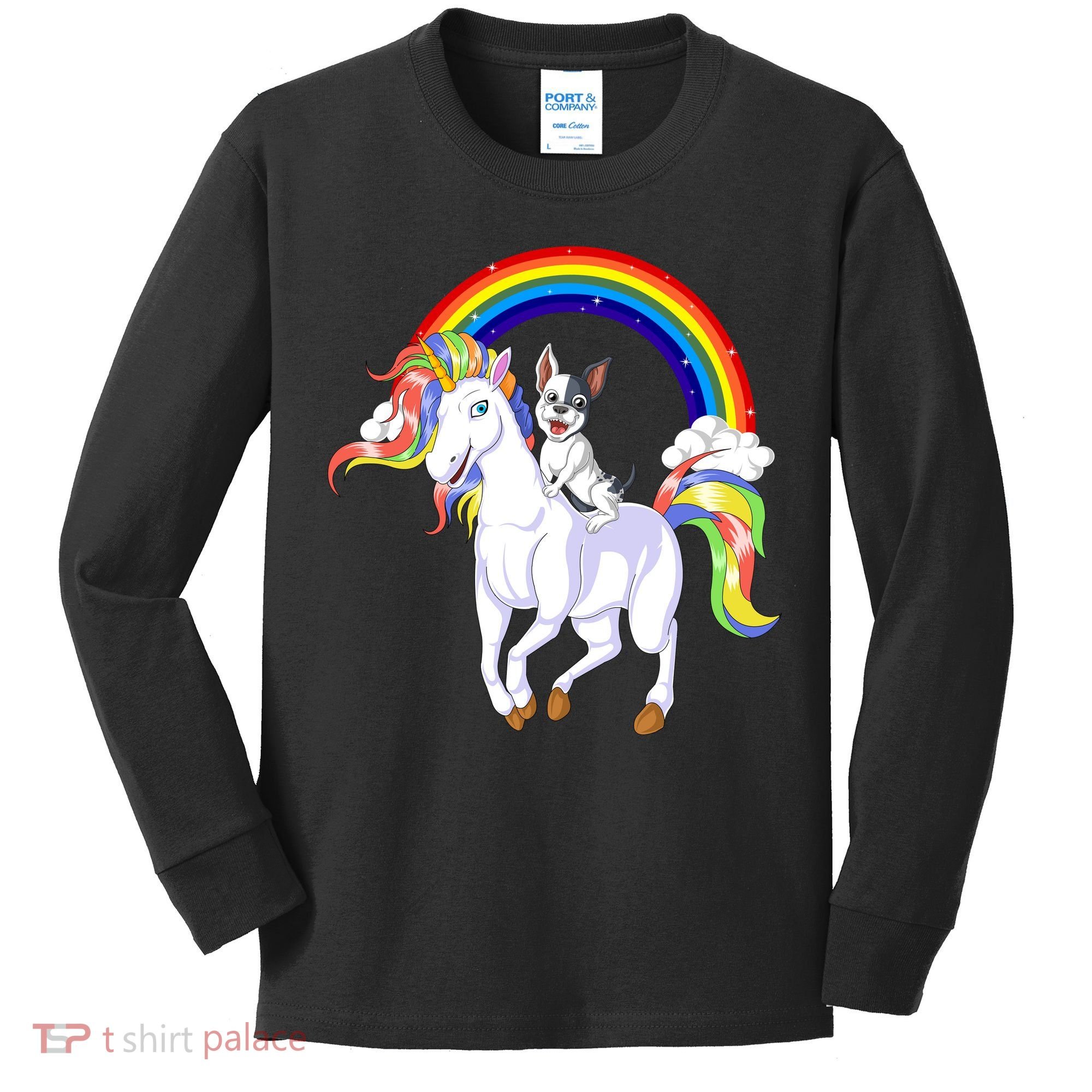 French Bulldog Riding Unicorn Kids Long Sleeve Shirt