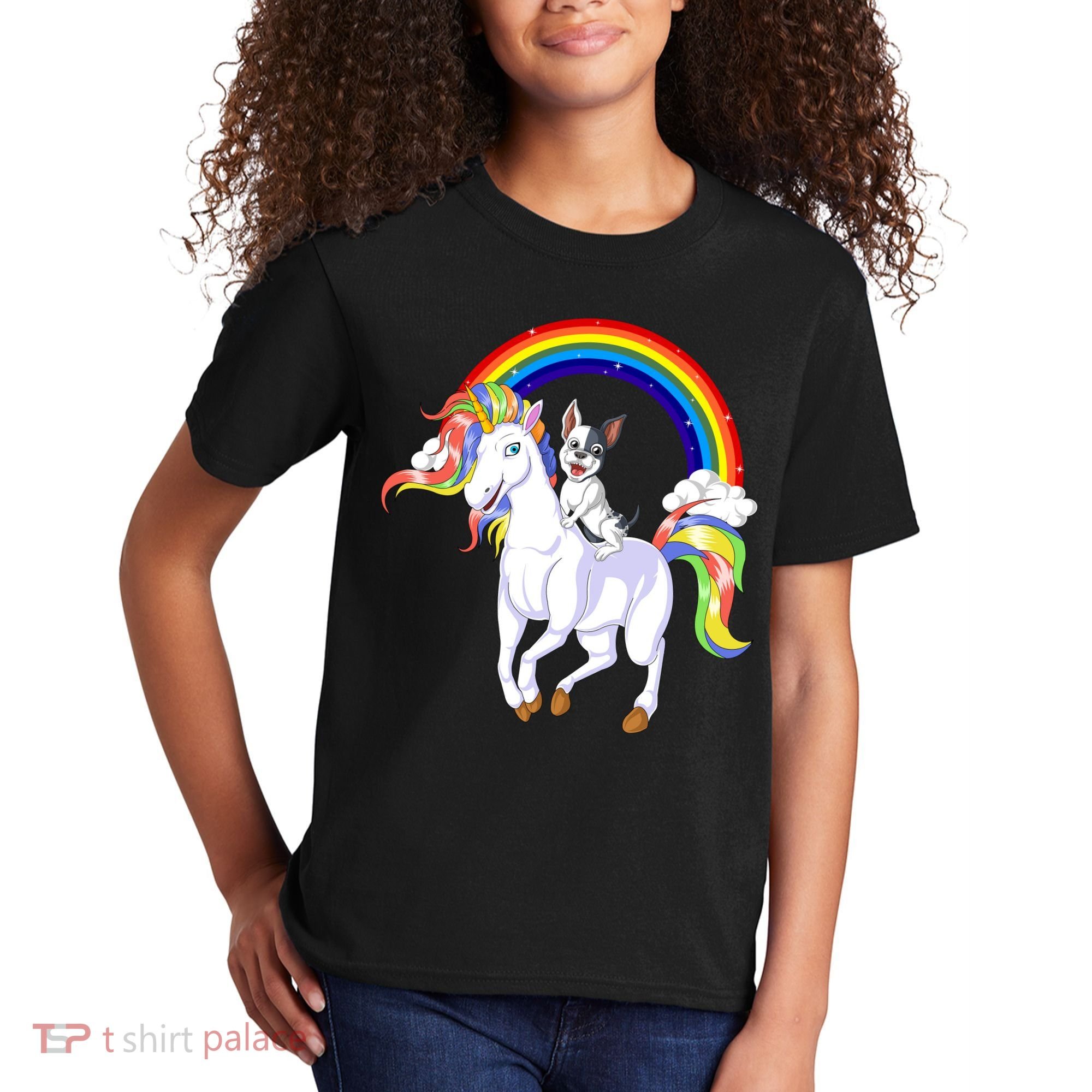 French Bulldog Riding Unicorn Kids T-Shirt