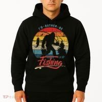 Funny Bigfoot Sasquatch Id Rather Be Fishing Hoodie thumb 2