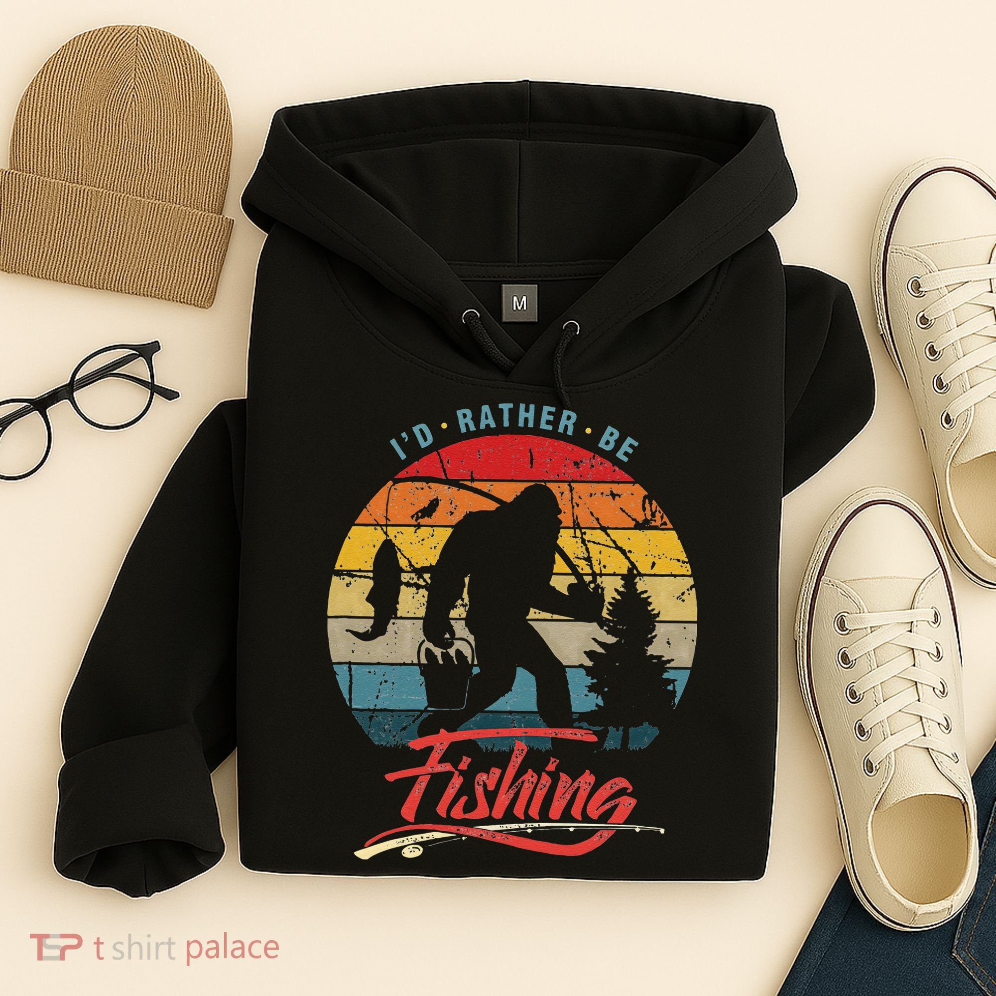 Funny Bigfoot Sasquatch Id Rather Be Fishing Hoodie
